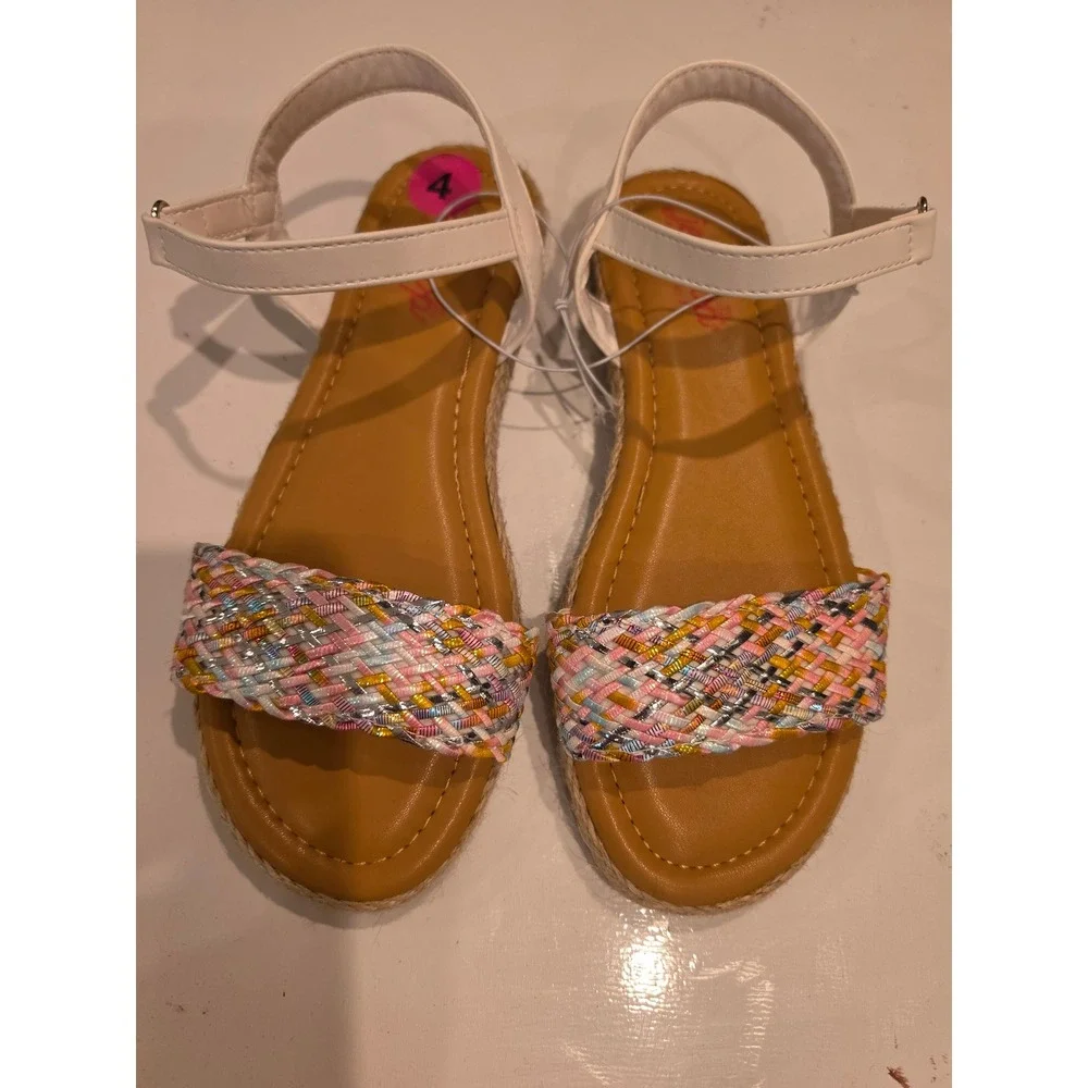 Jellypop Kids Woven Espadrille Sandals White Multi Color Metallic Size 4 Flat